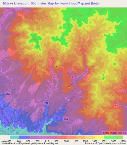 Mitake,Japan Elevation Map