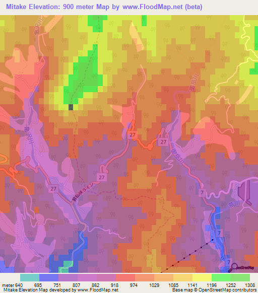 Mitake,Japan Elevation Map