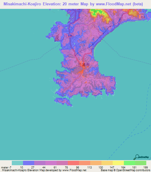 Misakimachi-Koajiro,Japan Elevation Map