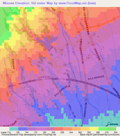 Minowa,Japan Elevation Map