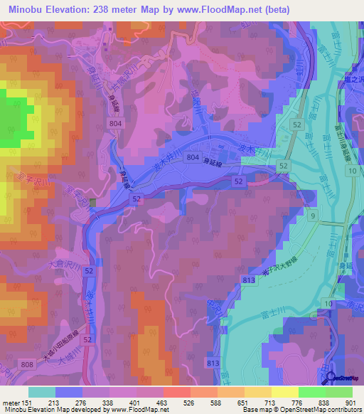 Minobu,Japan Elevation Map