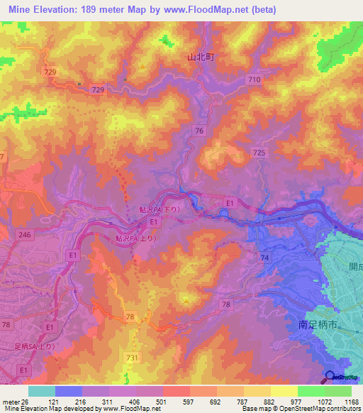 Mine,Japan Elevation Map