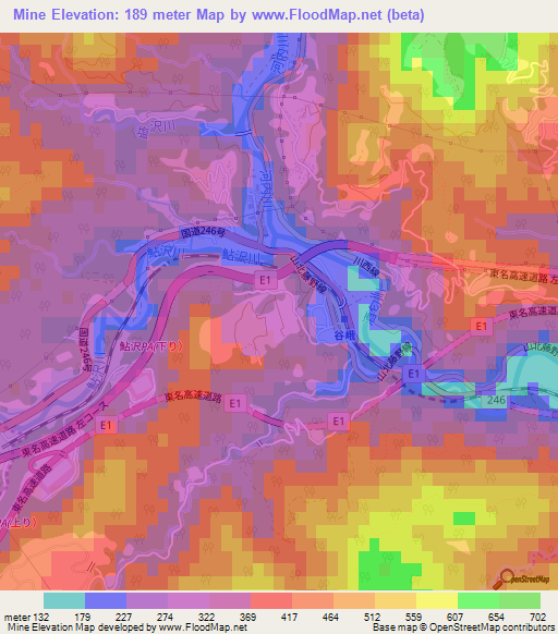 Mine,Japan Elevation Map