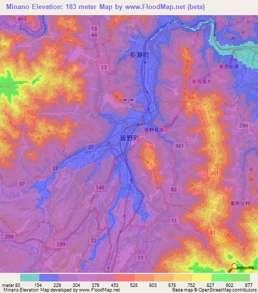 Minano,Japan Elevation Map