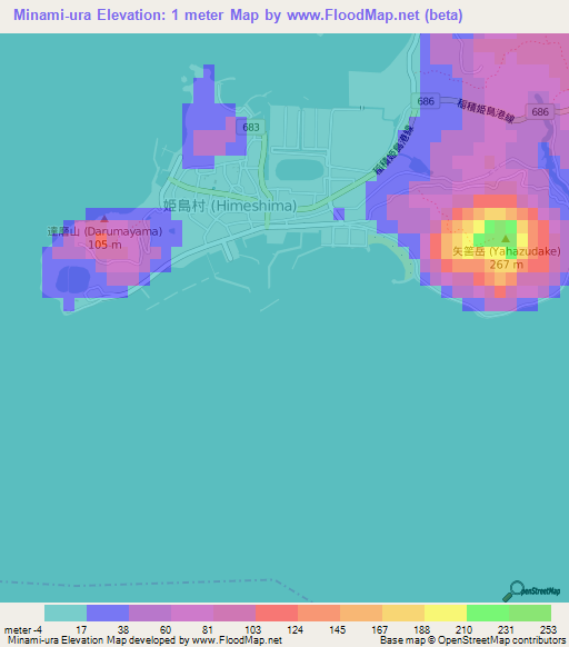 Minami-ura,Japan Elevation Map