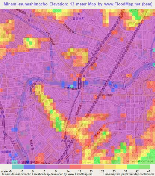 Minami-tsunashimacho,Japan Elevation Map