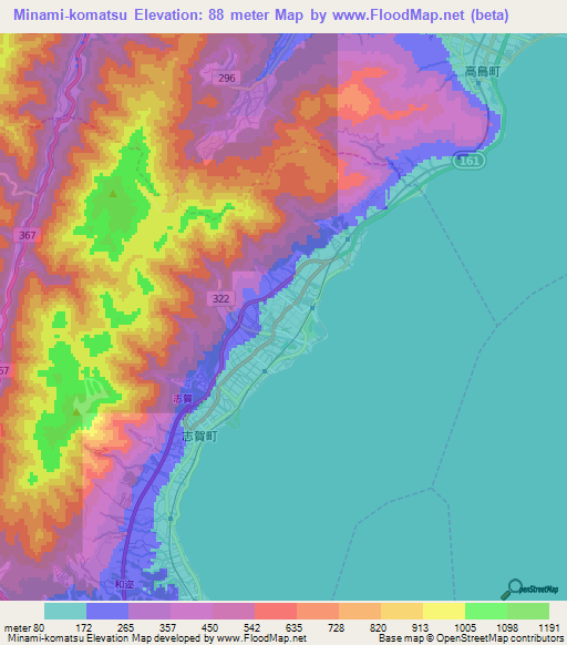 Minami-komatsu,Japan Elevation Map