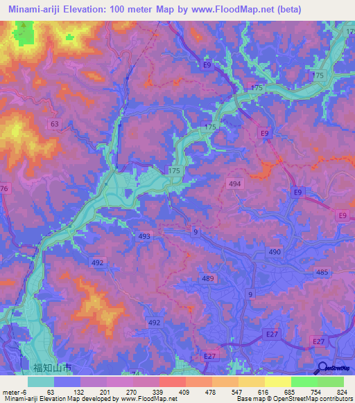 Minami-ariji,Japan Elevation Map