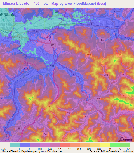 Mimata,Japan Elevation Map