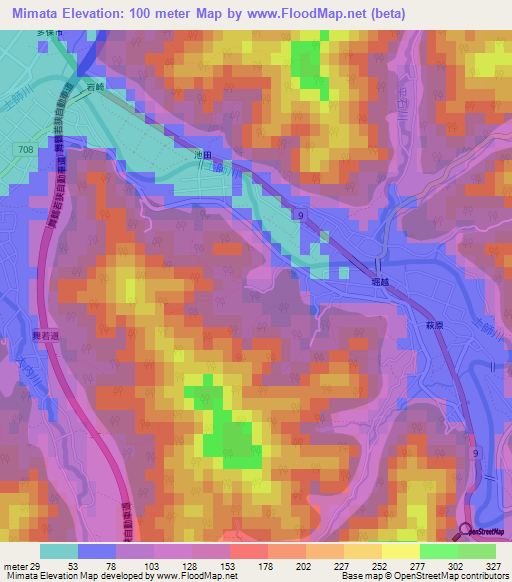 Mimata,Japan Elevation Map