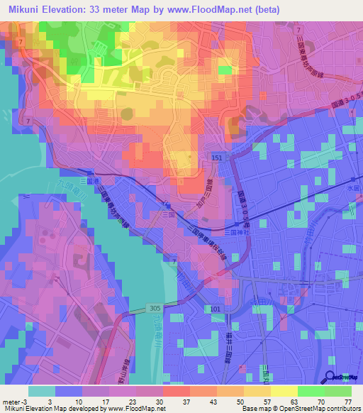 Mikuni,Japan Elevation Map