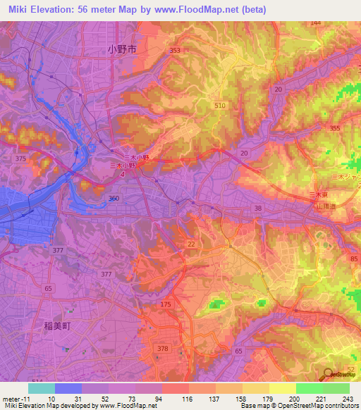 Miki,Japan Elevation Map