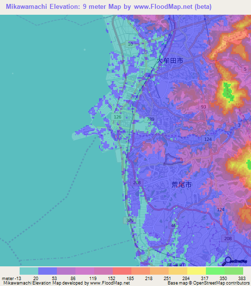 Mikawamachi,Japan Elevation Map