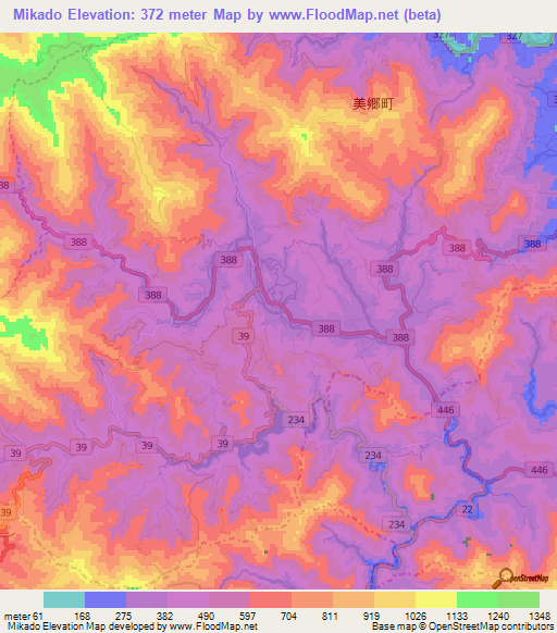 Mikado,Japan Elevation Map
