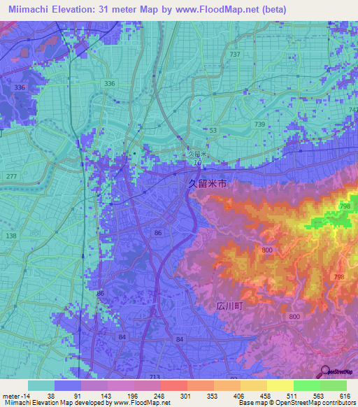 Miimachi,Japan Elevation Map