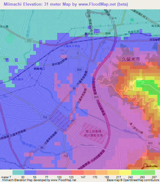 Miimachi,Japan Elevation Map