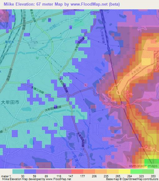 Miike,Japan Elevation Map
