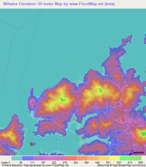 Mihama,Japan Elevation Map