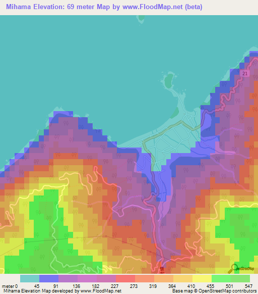 Mihama,Japan Elevation Map