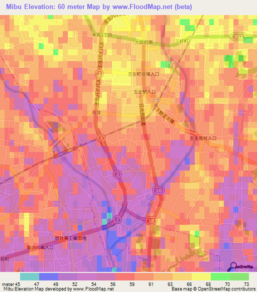 Mibu,Japan Elevation Map