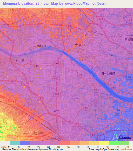 Menuma,Japan Elevation Map