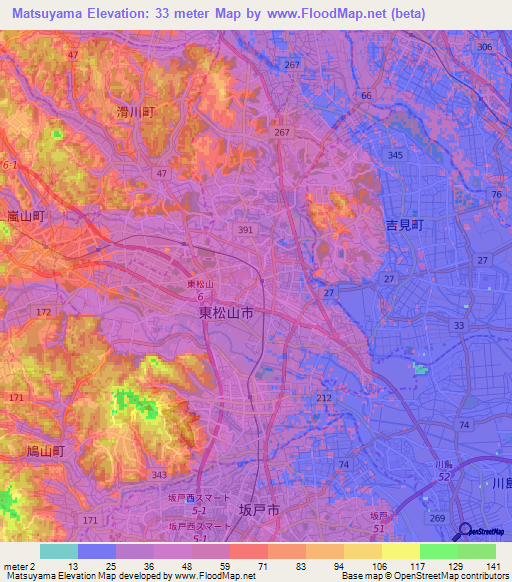 Matsuyama,Japan Elevation Map