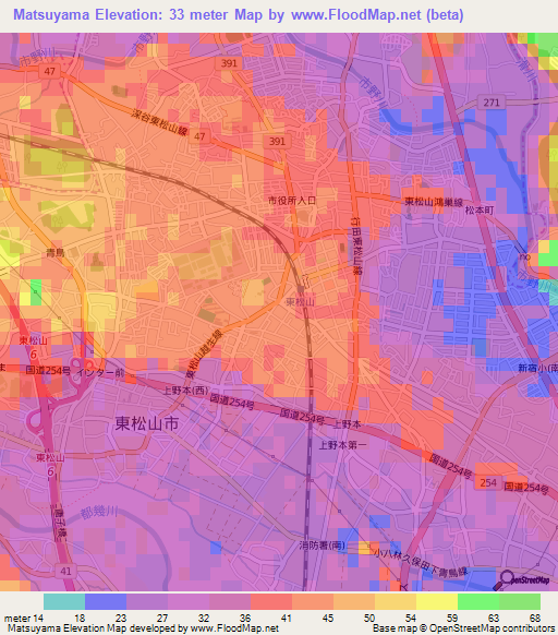 Matsuyama,Japan Elevation Map