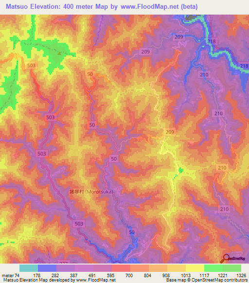 Matsuo,Japan Elevation Map