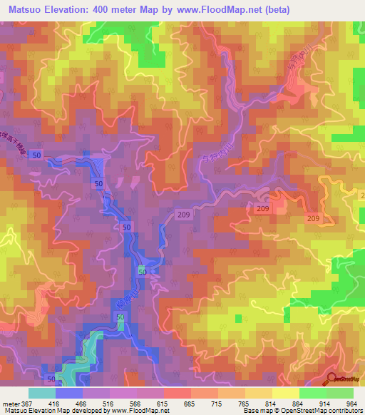 Matsuo,Japan Elevation Map