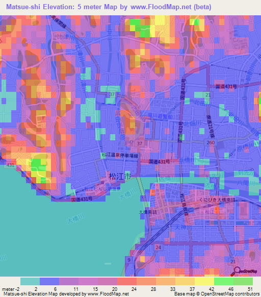 Matsue-shi,Japan Elevation Map