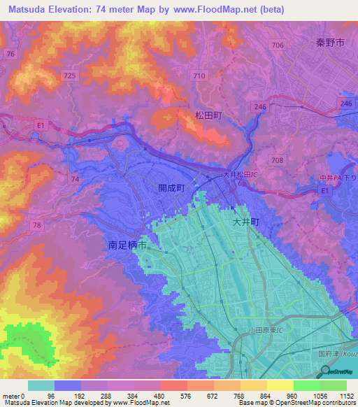 Matsuda,Japan Elevation Map