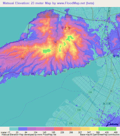 Matsuai,Japan Elevation Map