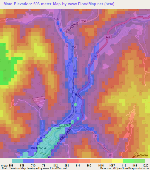 Mato,Japan Elevation Map