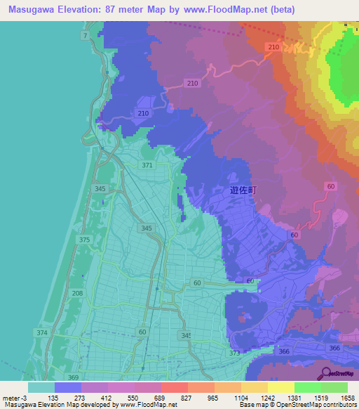 Masugawa,Japan Elevation Map