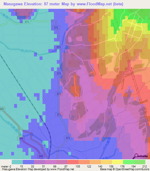 Masugawa,Japan Elevation Map
