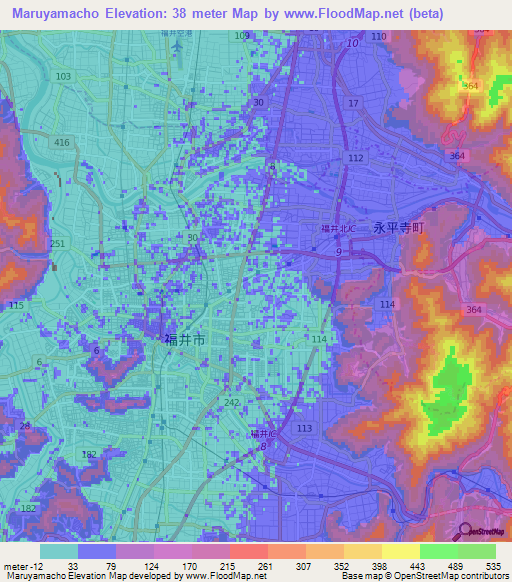 Maruyamacho,Japan Elevation Map
