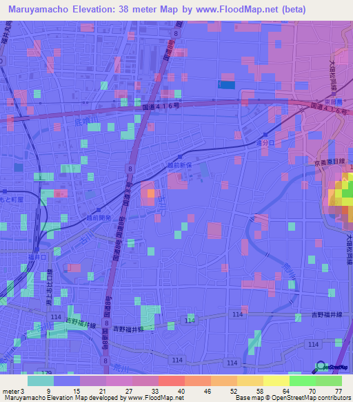 Maruyamacho,Japan Elevation Map