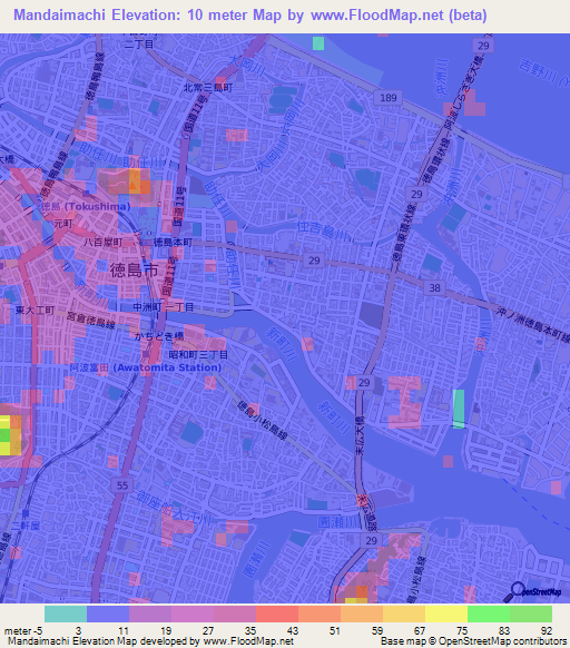 Mandaimachi,Japan Elevation Map