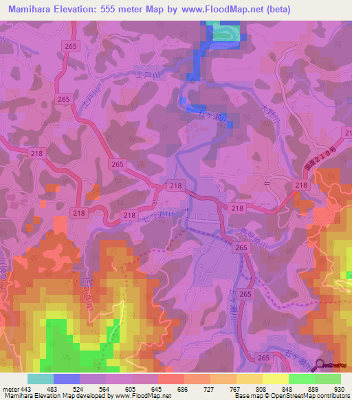 Mamihara,Japan Elevation Map
