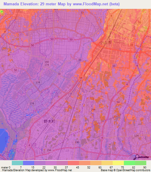 Mamada,Japan Elevation Map