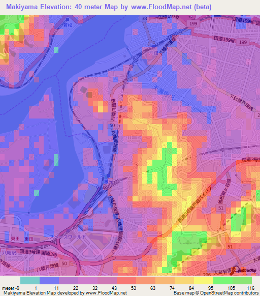 Makiyama,Japan Elevation Map