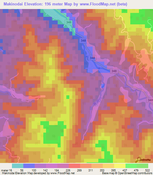 Makinodai,Japan Elevation Map