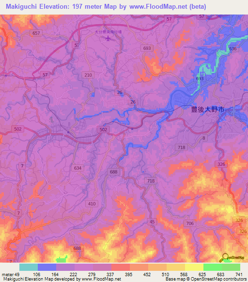Makiguchi,Japan Elevation Map