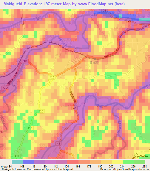 Makiguchi,Japan Elevation Map