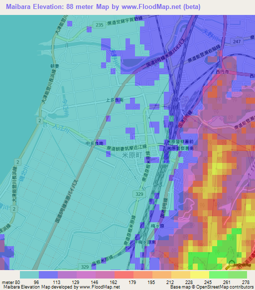 Maibara,Japan Elevation Map