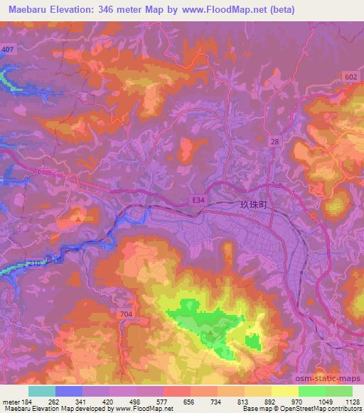 Maebaru,Japan Elevation Map
