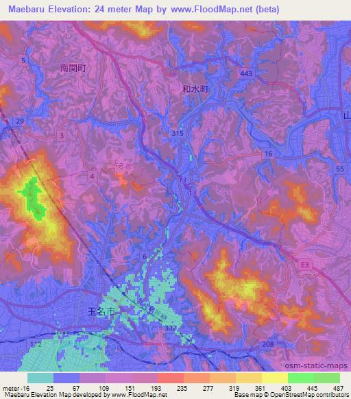 Maebaru,Japan Elevation Map