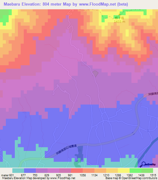 Maebaru,Japan Elevation Map