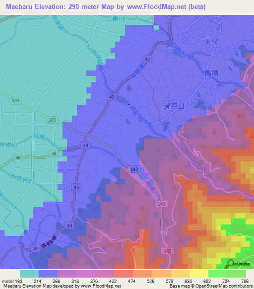 Maebaru,Japan Elevation Map