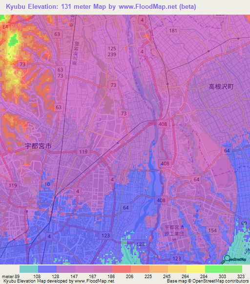 Kyubu,Japan Elevation Map